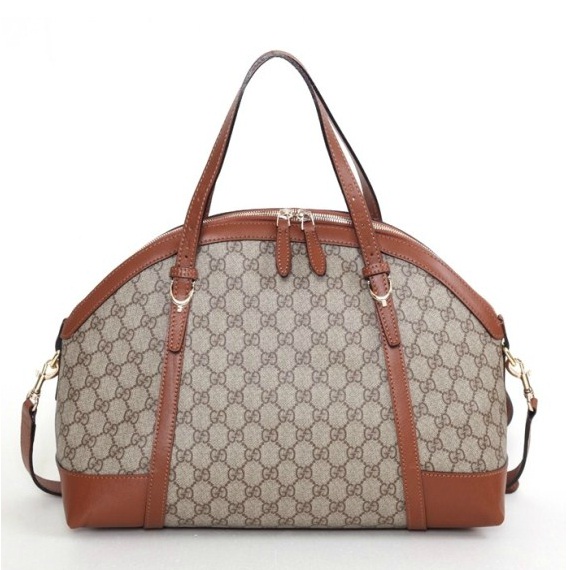 Authentic Gucci GG Supreme Top Handle Bag 309614 Brown Trim